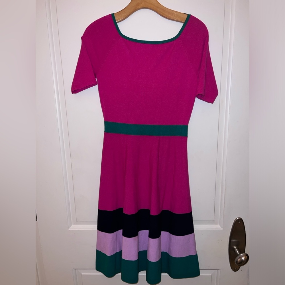 Boden Sweater Knit Dress Pink-green-purple-navy Size 6 72% Viscose Material